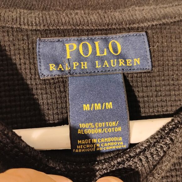 Polo Ralph Lauren thermal tshirt mens M Medium black waffle knit long sleeve pon - Picture 6 of 7